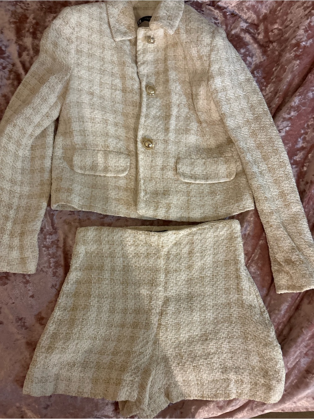 Zara Cream Tweed Blazer and Shorts Set
